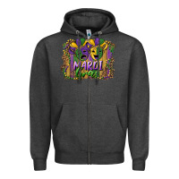 Charcoal Heather mardi gras mask with leopard background Zipper Hoodie - RanaPortraitStore