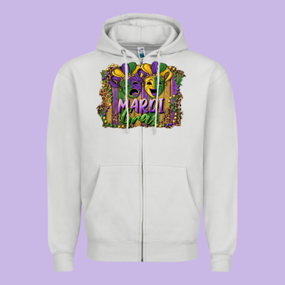 Mardi Gras Mask With Leopard Background Zipper Hoodie Designed By Ranaportraitstore