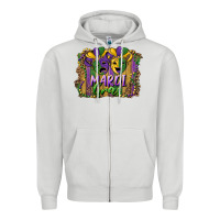 Dove Grey mardi gras mask with leopard background Zipper Hoodie - RanaPortraitStore