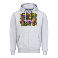 Heather Grey mardi gras mask with leopard background Zipper Hoodie - RanaPortraitStore