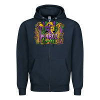 Navy mardi gras mask with leopard background Zipper Hoodie - RanaPortraitStore