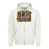 Oatmeal Heather mardi gras mask with leopard background Zipper Hoodie - RanaPortraitStore