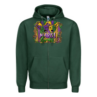 Sports Green mardi gras mask with leopard background Zipper Hoodie - RanaPortraitStore