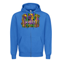 True Royal mardi gras mask with leopard background Zipper Hoodie - RanaPortraitStore