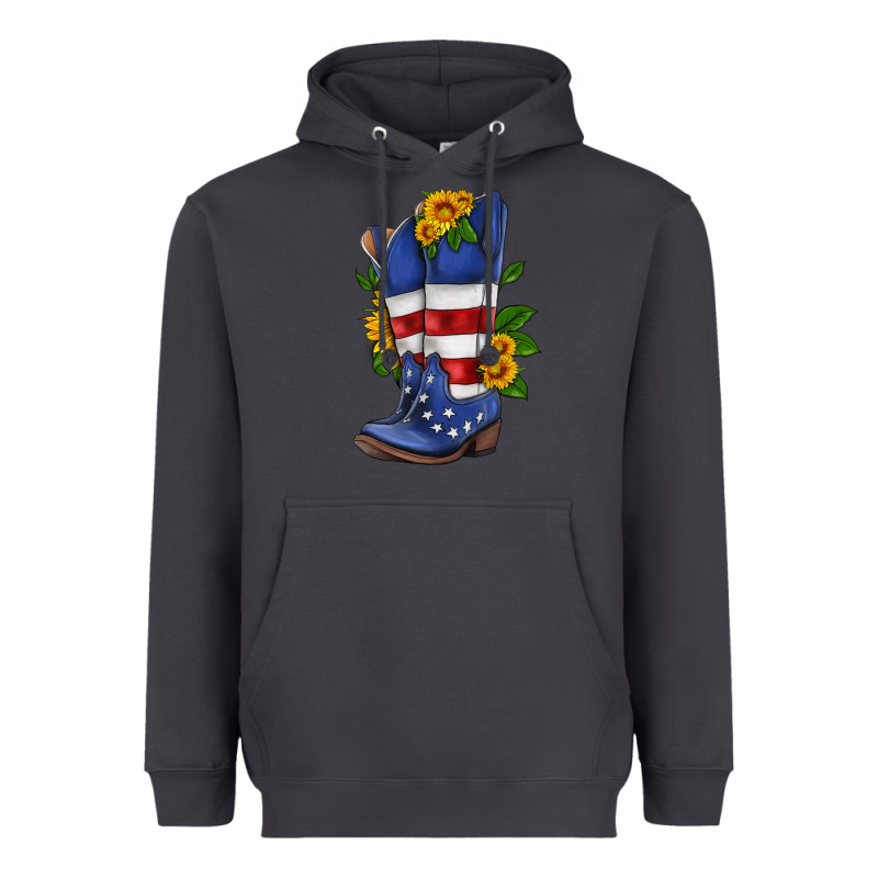 American Cowboy Boot With Sunflower Heavyweight Hoodie by HRA Design Shop | Teevron