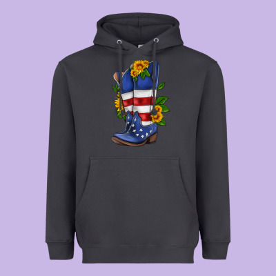 American Cowboy Boot With Sunflower Heavyweight Hoodie Designed By Hra Design Shop