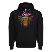 Black mardi gras mask highland cow Zipper Hoodie - RanaPortraitStore