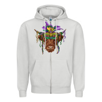 Dove Grey mardi gras mask highland cow Zipper Hoodie - RanaPortraitStore