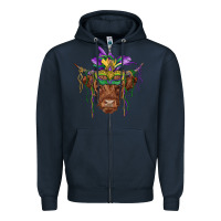 Navy mardi gras mask highland cow Zipper Hoodie - RanaPortraitStore