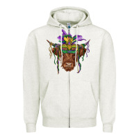Oatmeal Heather mardi gras mask highland cow Zipper Hoodie - RanaPortraitStore