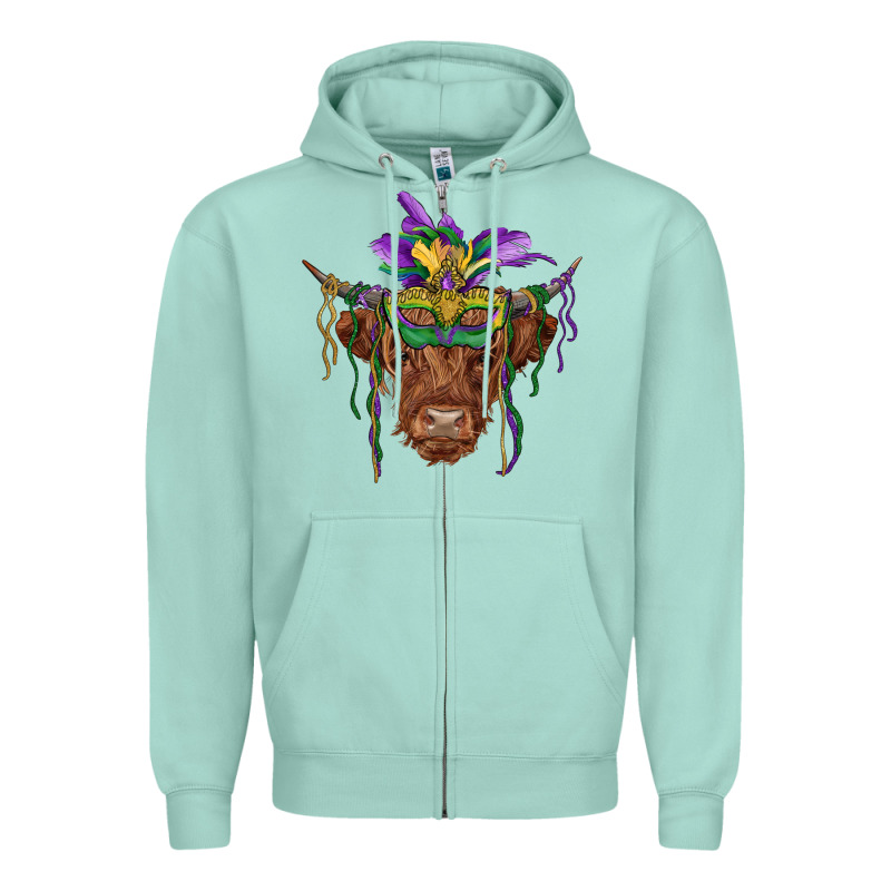 Mardi Gras Mask Highland Cow Zipper Hoodie by RanaPortraitStore | Teevron