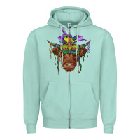 Seafoam mardi gras mask highland cow Zipper Hoodie - RanaPortraitStore