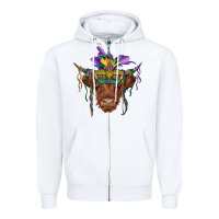White mardi gras mask highland cow Zipper Hoodie - RanaPortraitStore