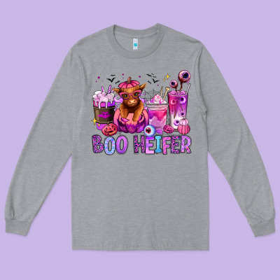 Long Sleeve Tee Halloween boo Heifer coffee cups