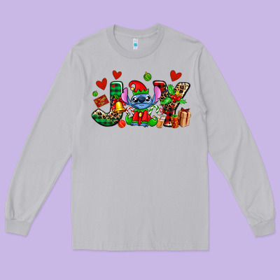 Joy With Christmas Elf Stitch Long Sleeve Tee Designed By Adodesignshop