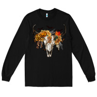 Black Halloween Bull Skull Long Sleeve Tee - RanaPortraitStore