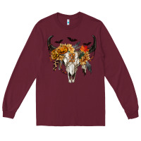 Burgundy Halloween Bull Skull Long Sleeve Tee - RanaPortraitStore