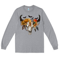Heather Grey Halloween Bull Skull Long Sleeve Tee - RanaPortraitStore