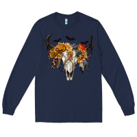 Navy Halloween Bull Skull Long Sleeve Tee - RanaPortraitStore