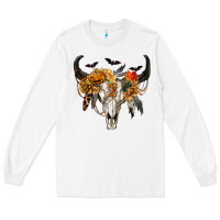 White Halloween Bull Skull Long Sleeve Tee - RanaPortraitStore
