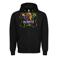 Black mardi gras mask and beads Zipper Hoodie - RanaPortraitStore