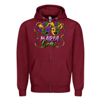 Burgundy mardi gras mask and beads Zipper Hoodie - RanaPortraitStore
