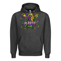 Charcoal Heather mardi gras mask and beads Zipper Hoodie - RanaPortraitStore