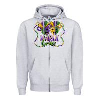 Heather Grey mardi gras mask and beads Zipper Hoodie - RanaPortraitStore