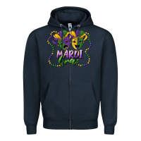 Navy mardi gras mask and beads Zipper Hoodie - RanaPortraitStore