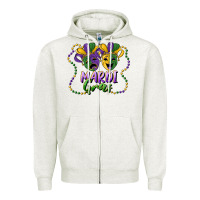 Oatmeal Heather mardi gras mask and beads Zipper Hoodie - RanaPortraitStore