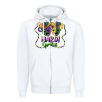 White mardi gras mask and beads Zipper Hoodie - RanaPortraitStore