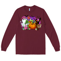 Burgundy Halloween ghost and jack o lantern Long Sleeve Tee - RanaPortraitStore