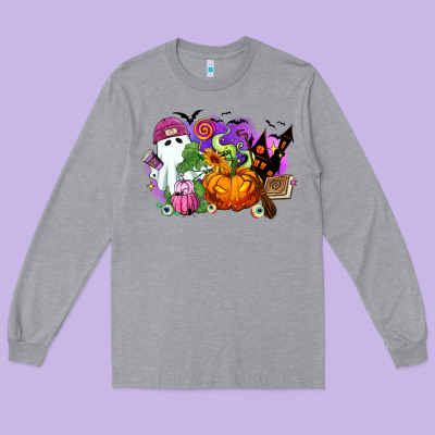 Long Sleeve Tee Halloween ghost and jack o lantern