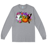 Heather Grey Halloween ghost and jack o lantern Long Sleeve Tee - RanaPortraitStore