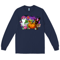 Navy Halloween ghost and jack o lantern Long Sleeve Tee - RanaPortraitStore