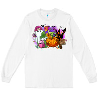 White Halloween ghost and jack o lantern Long Sleeve Tee - RanaPortraitStore