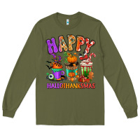 Army Green Happy Hallothanksmas coffee cups Long Sleeve Tee - RanaPortraitStore