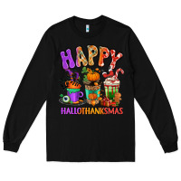 Black Happy Hallothanksmas coffee cups Long Sleeve Tee - RanaPortraitStore