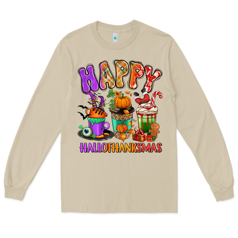 Happy Hallothanksmas Coffee Cups Long Sleeve Tee by RanaPortraitStore | Teevron