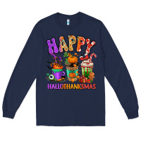Navy Happy Hallothanksmas coffee cups Long Sleeve Tee - RanaPortraitStore