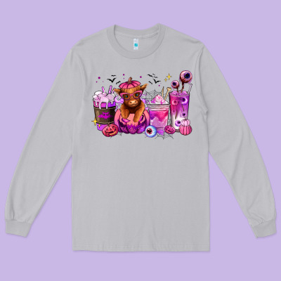 Long Sleeve Tee Halloween Heifer coffee cups
