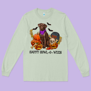 Happy Howl-o-ween Long Sleeve Tee Designed By Ranaportraitstore