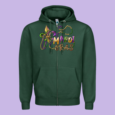 Mardi Gras Fleur De Lis And Beads Zipper Hoodie Designed By Ranaportraitstore