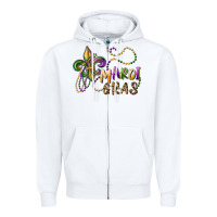 White mardi gras fleur de lis and beads Zipper Hoodie - RanaPortraitStore