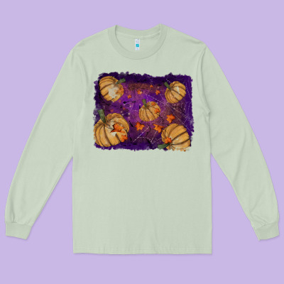 Long Sleeve Tee Halloween Pumpkin Cobweb Background