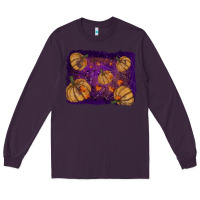 Plum Halloween Pumpkin Cobweb Background Long Sleeve Tee - RanaPortraitStore