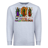 Heather Grey our lady of guadalupe happy hallothanksmas Premium Sweatshirt - JahusDesignShop