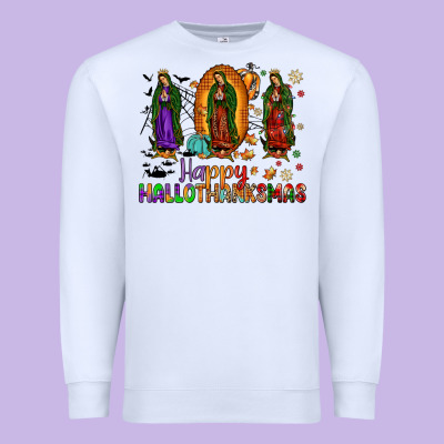Our Lady Of Guadalupe Happy Hallothanksmas Premium Sweatshirt Designed By Jahusdesignshop