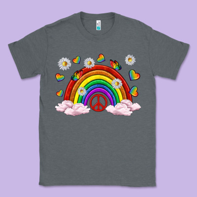 Classic Tee pride rainbow with daisy and butterfly
