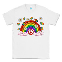 White pride rainbow with daisy and butterfly Classic Tee - texasbilliewilder